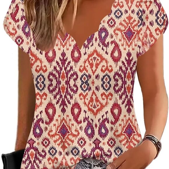 Womens Tops Petal Short Sleeve Shirts Spring 2025 Fashion Summer Casual V Neck T - Picture 1 of 6